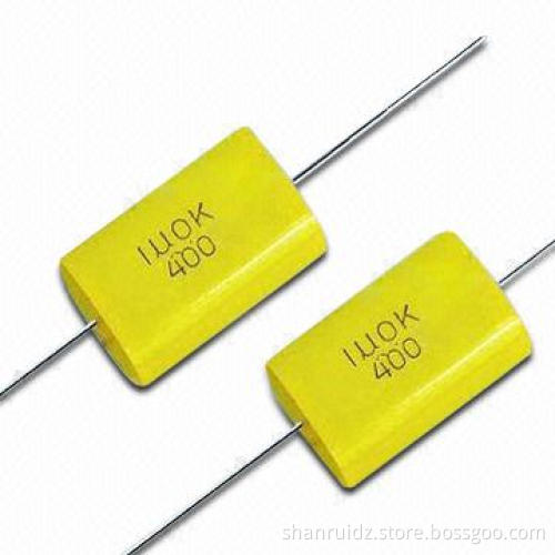 Axial film capacitor with large capacitance range and ultra low dissipation factor